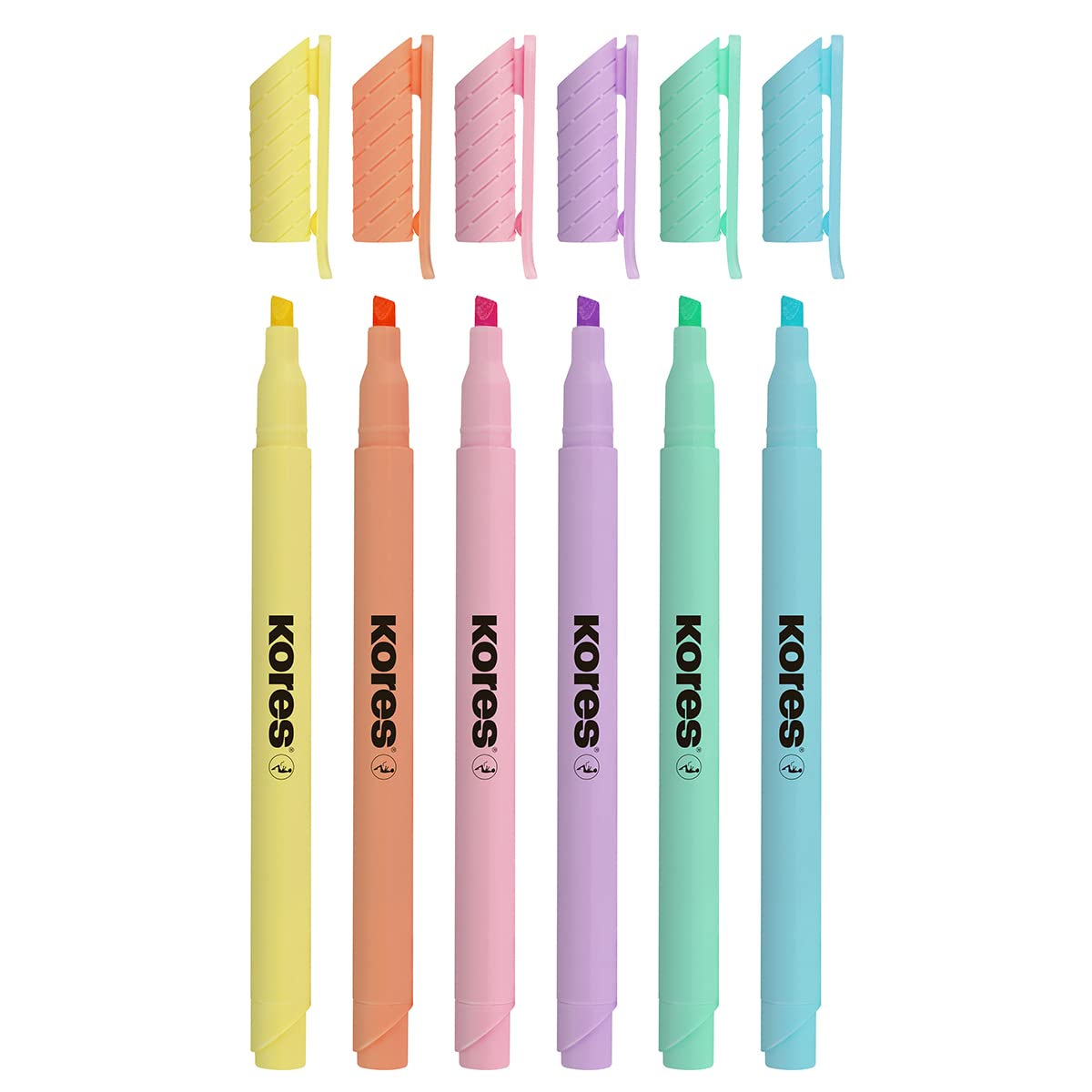 Kores High Liner Pastel Highlighter Pens - Water-Based Ink, Chisel Tip, Pack of 6