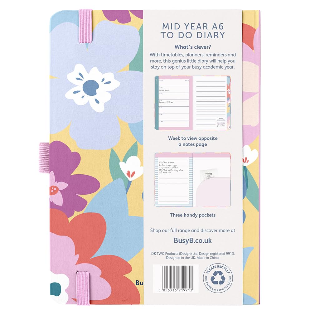 Busy B A6 Mid-Year Academic Planner - Aug '26 to Aug '27 | Floral Design | Elastic Closure 4