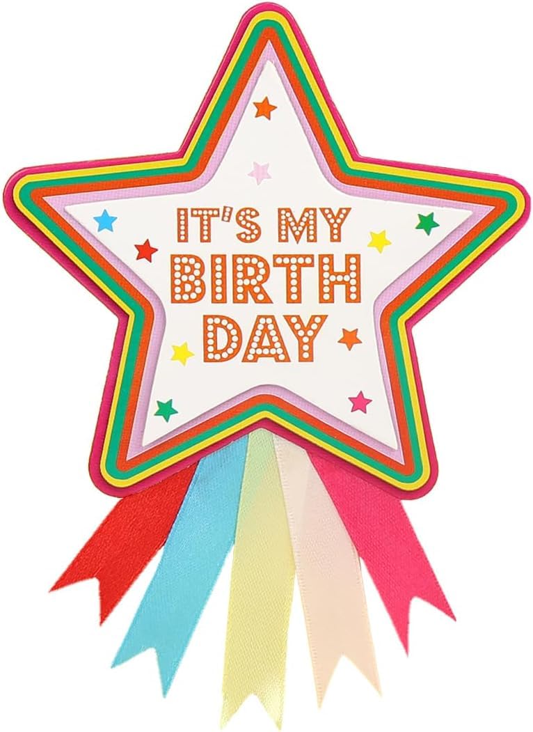 Talking Tables Happy Birthday Rosette Star Badge - Reusable, Colourful Ditsy Stars, 10cm Diameter 1