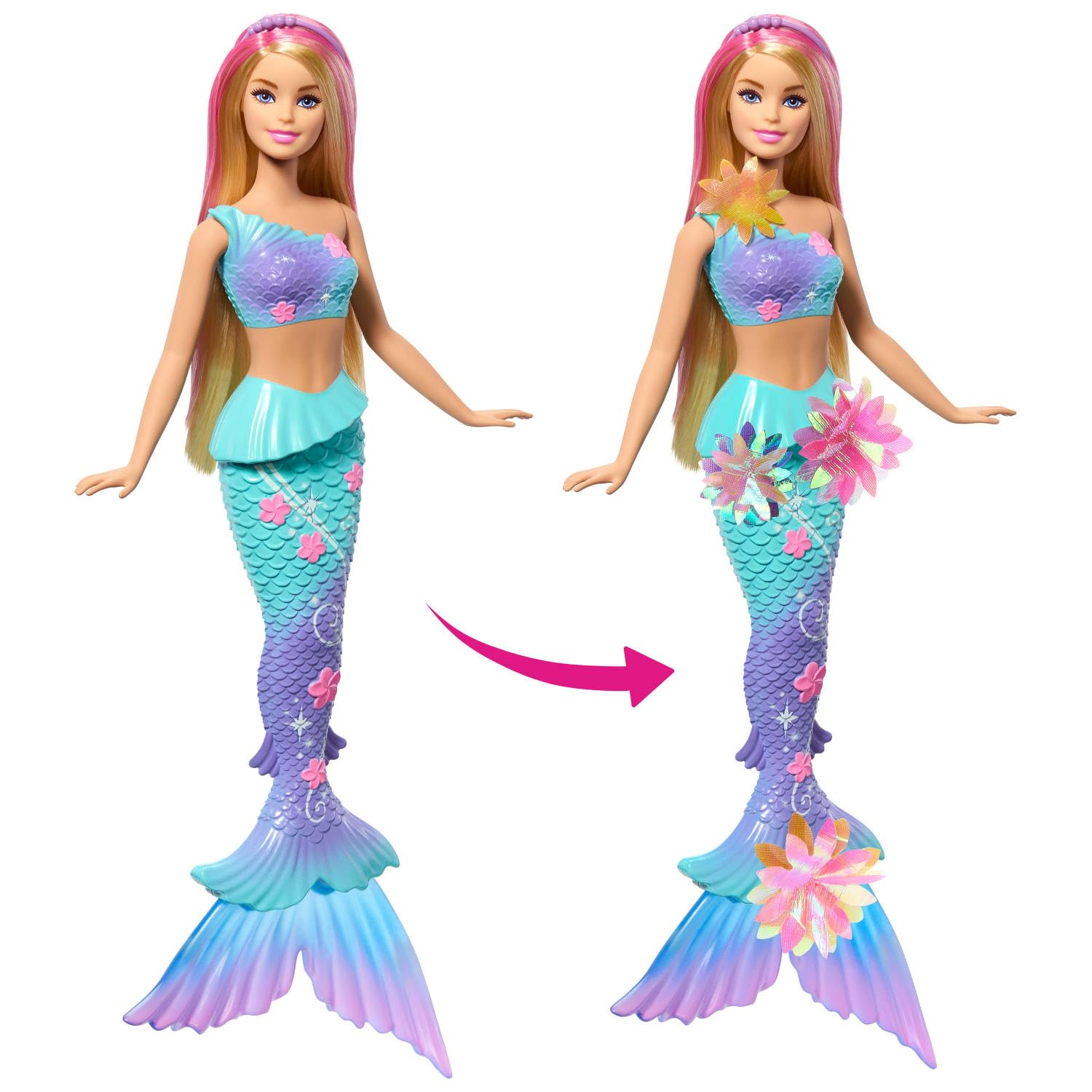 Barbie JDM72 Flower Magic Mermaid Doll with Surprise Blooming Flowers | Blonde Hair with Pink Highlights | Ages 3+ 2