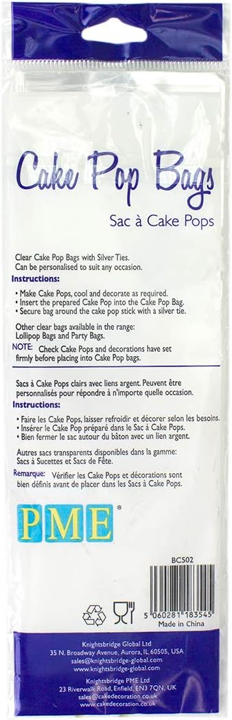 PME Cake Pop Bags with Silver Ties - 25 Pack, 254 x 76mm (10 x 3 in) 2