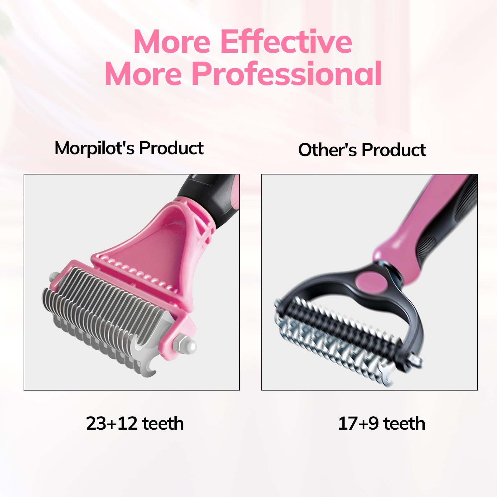 morpilot Double Sided Undercoat Rake Dematting Tool | 23+12 Teeth | Reduces Hair Loss up to 90% | Pink 6
