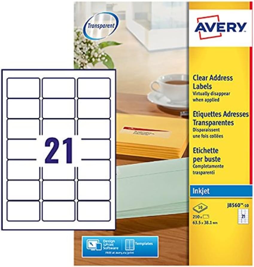 Avery Self Adhesive Address Mailing Labels, Inkjet Printers, 21 Labels per A4 Sh 1