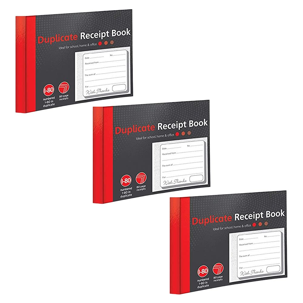 1ABOVE Duplicate Receipt Book - 3 Pack | Numbered 1-80 | Half Size (5"x4")