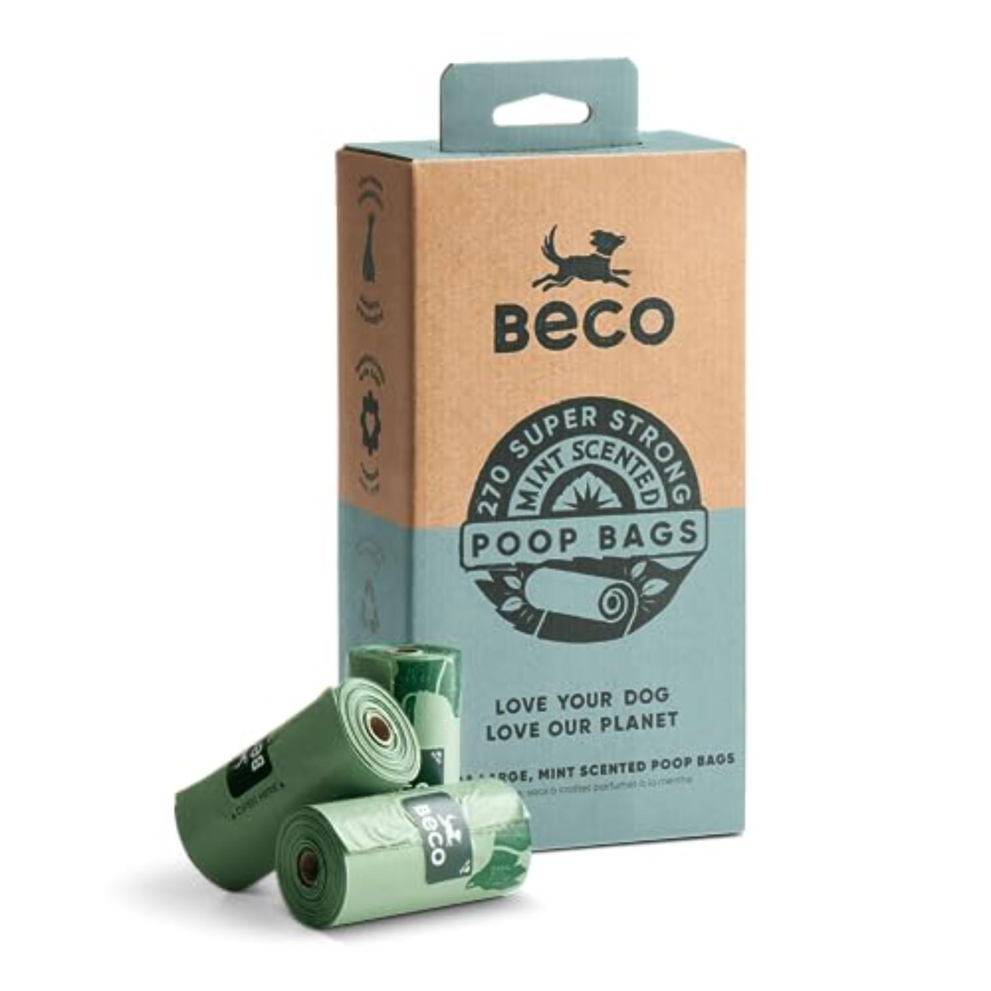 Beco Strong & Large Poop Bags - 270 Bags (18 Rolls of 15) - Mint Scented | Leakproof | Recycled Plastic 1