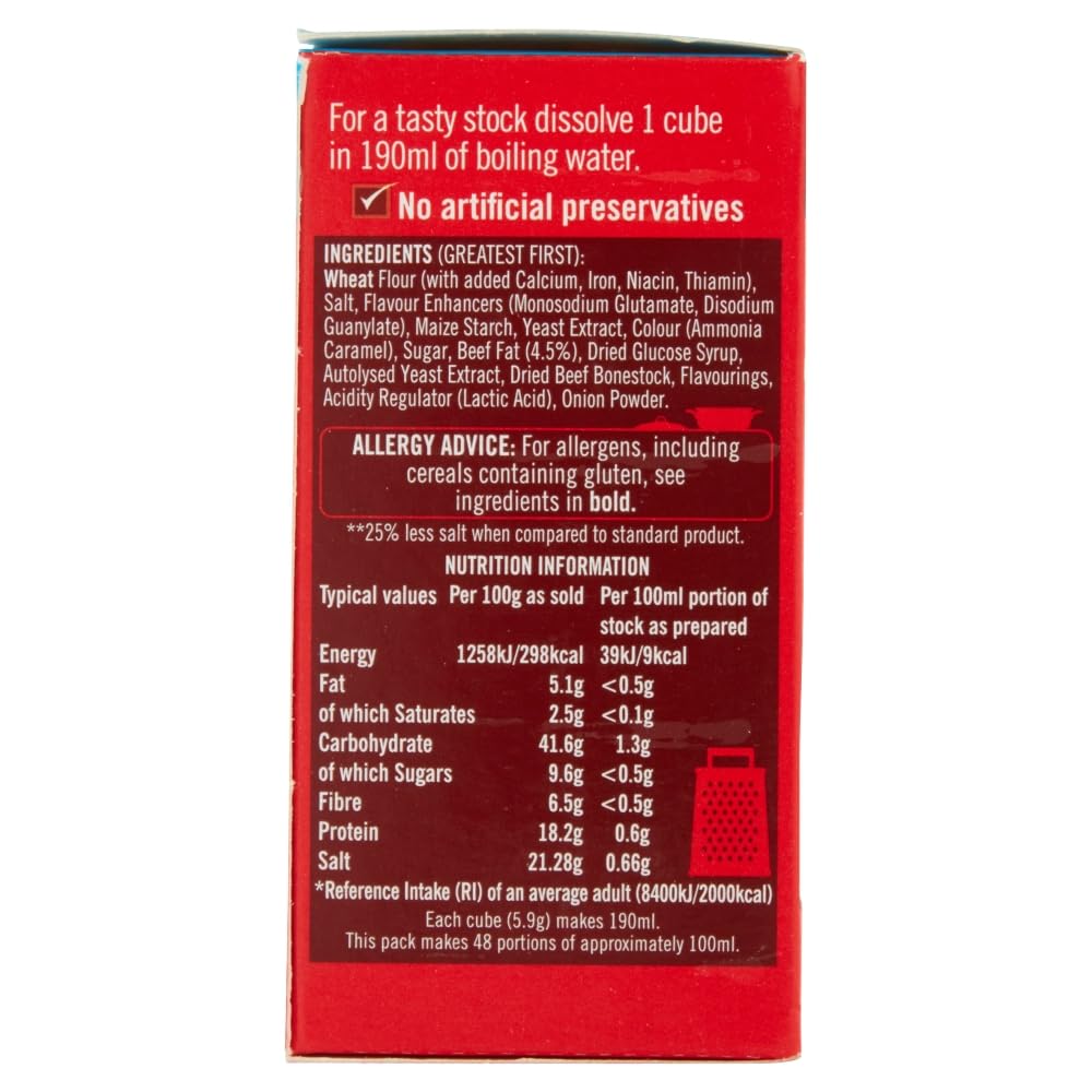 OXO Reduced Salt Beef Stock Cubes - 24 Pack | Big Flavour | 142g 5