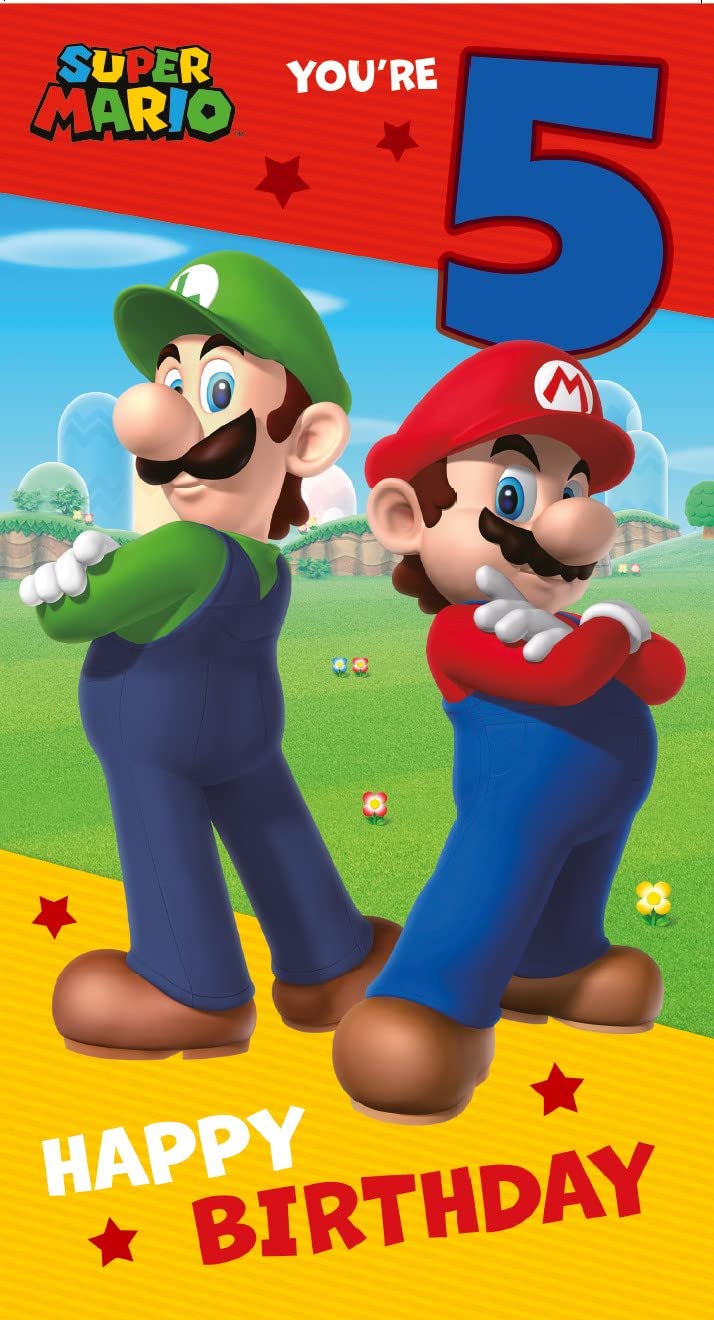 Danilo Promotions LTD Super Mario Brothers 5th Birthday Card | Red and Blue | 12.7 cm x 22.86 cm 1