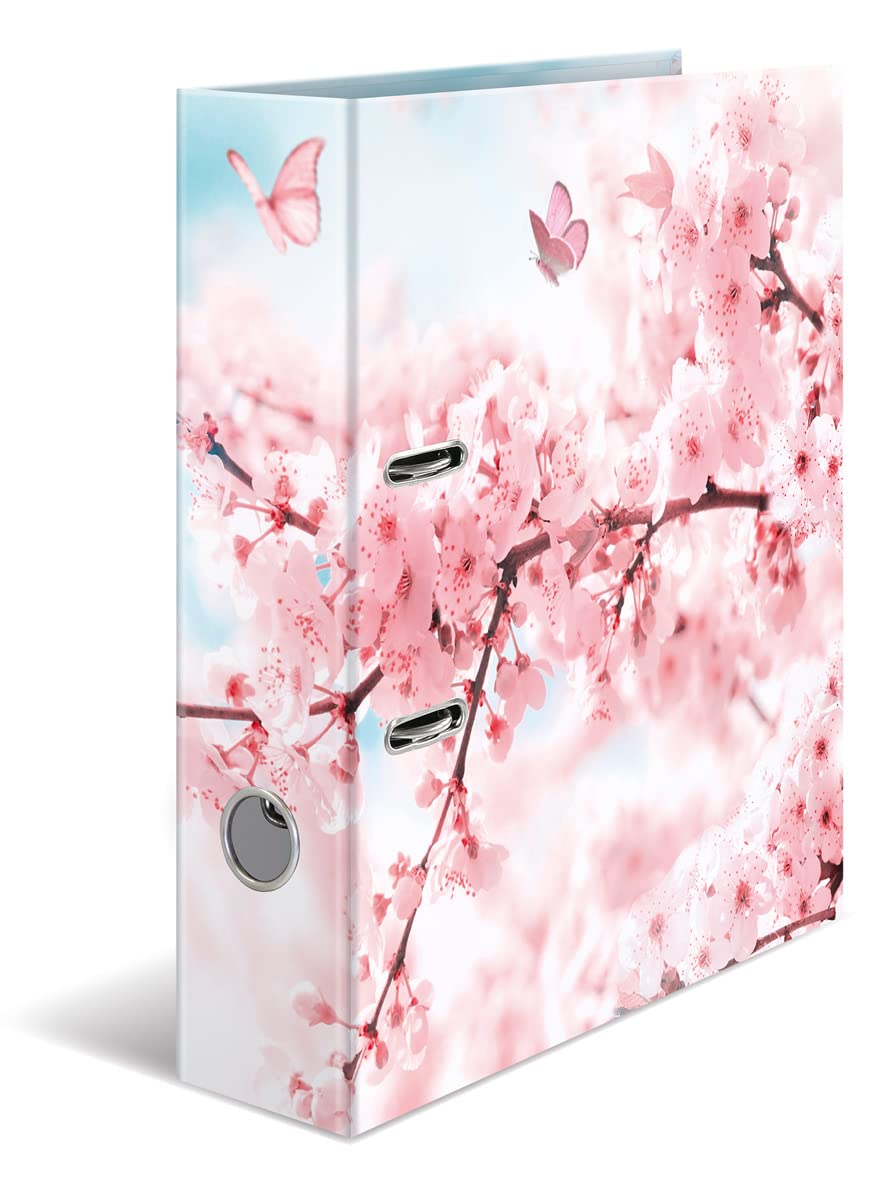 HERMA 19556 Ring Binder - A4, 70mm Wide, Cherry Blossom Motif | Cardboard Metal