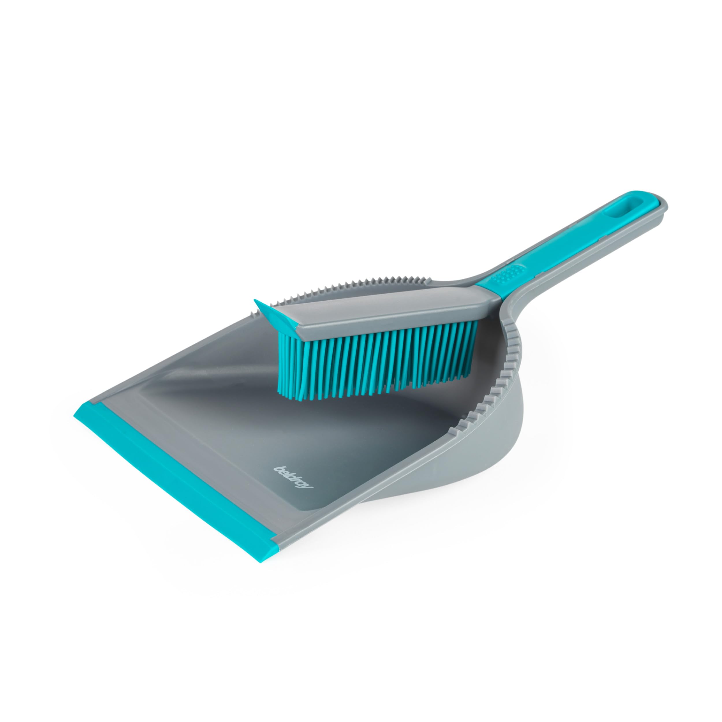 Beldray Antibac Pet Plus+ Dustpan & Rubber Brush Set | Antibacterial Protection | Grey & Blue
