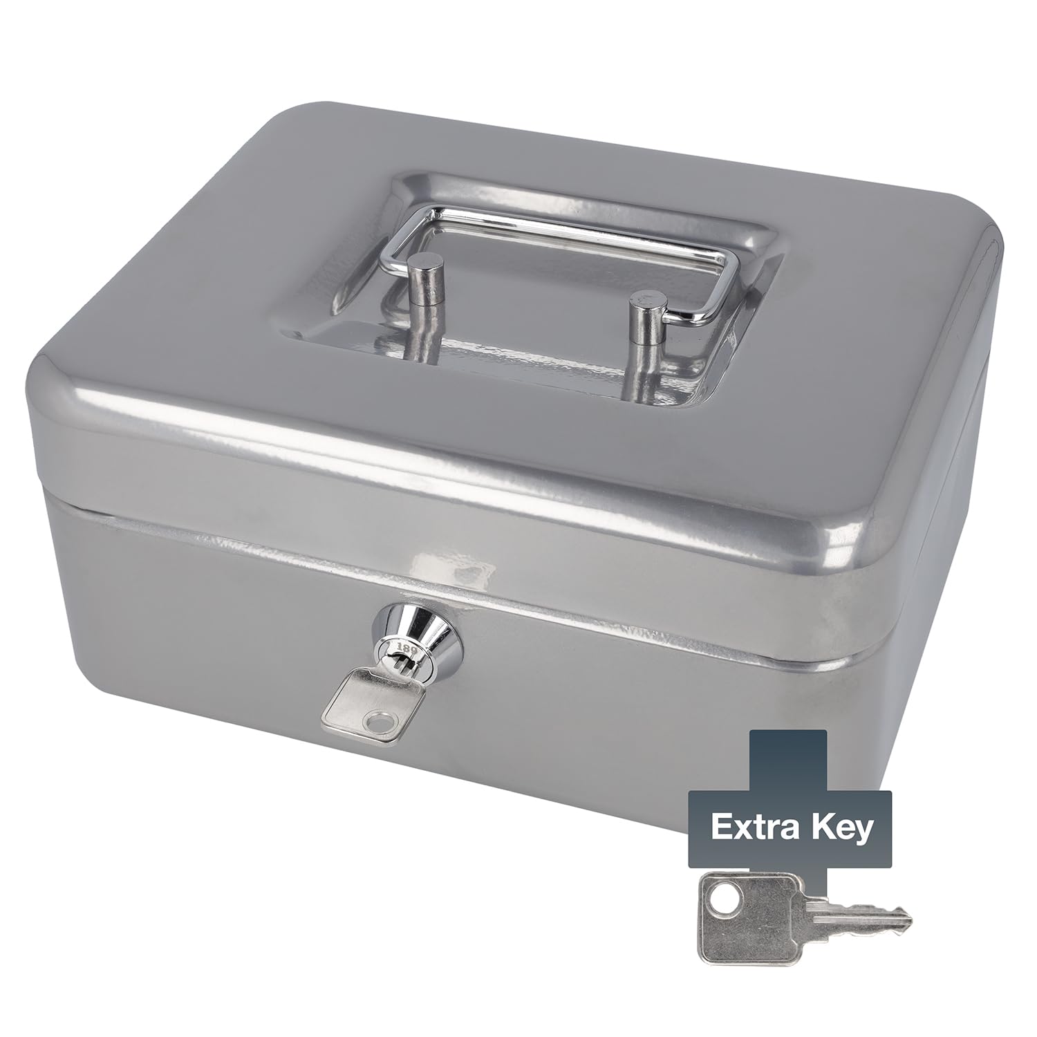 Westcott Lockable Cash Box - Robust Sheet Steel Security | Silver | 20 x 16 x 9 cm 3
