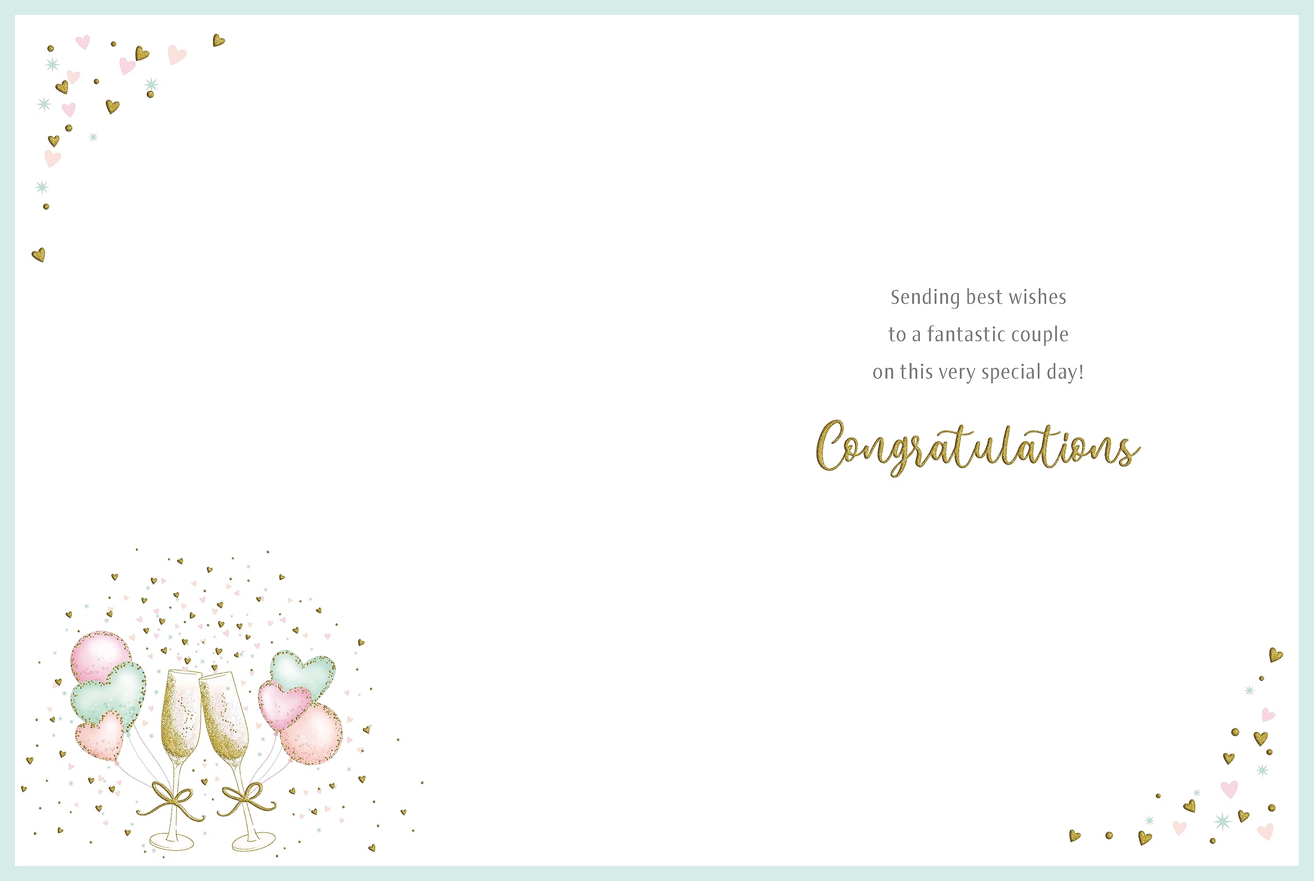 Piccadilly Greetings Large Wedding Card with Envelope | A4 Size (12 x 9 inches) | Hearts & Champagne Design