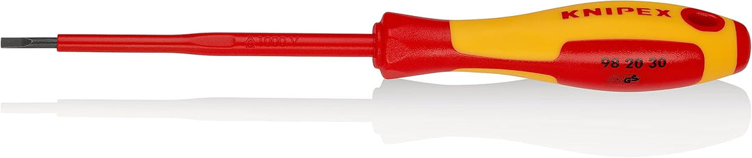 KNIPEX 1000V-Insulated Screwdriver for Slotted Screws, 202 mm (98 20 30) - Ergonomic Handle, VDE Tested, Anti-Roll Design