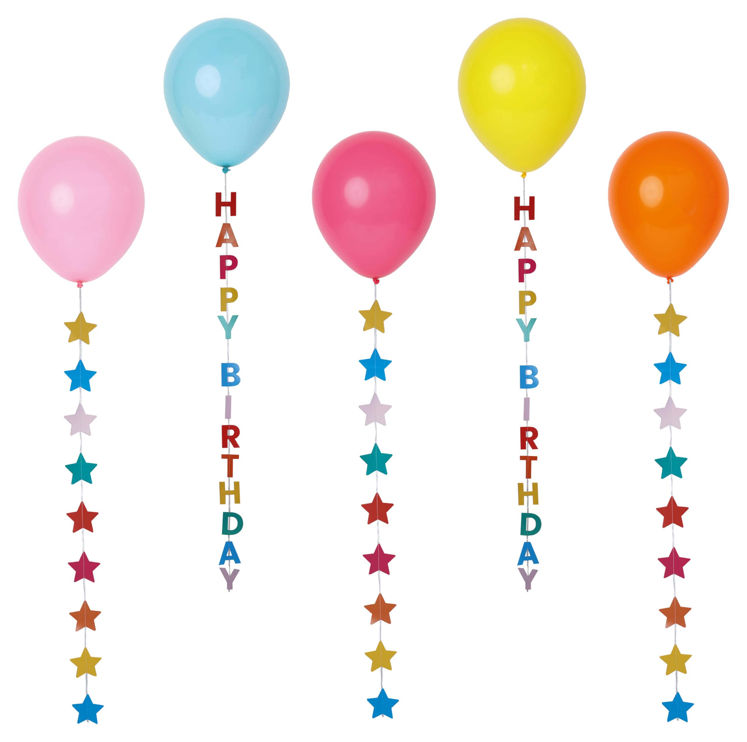 Talking Tables 5 x Birthday Balloons with Colourful Stars - Pastel Multicoloured Latex Party Decorations, 30cm 1