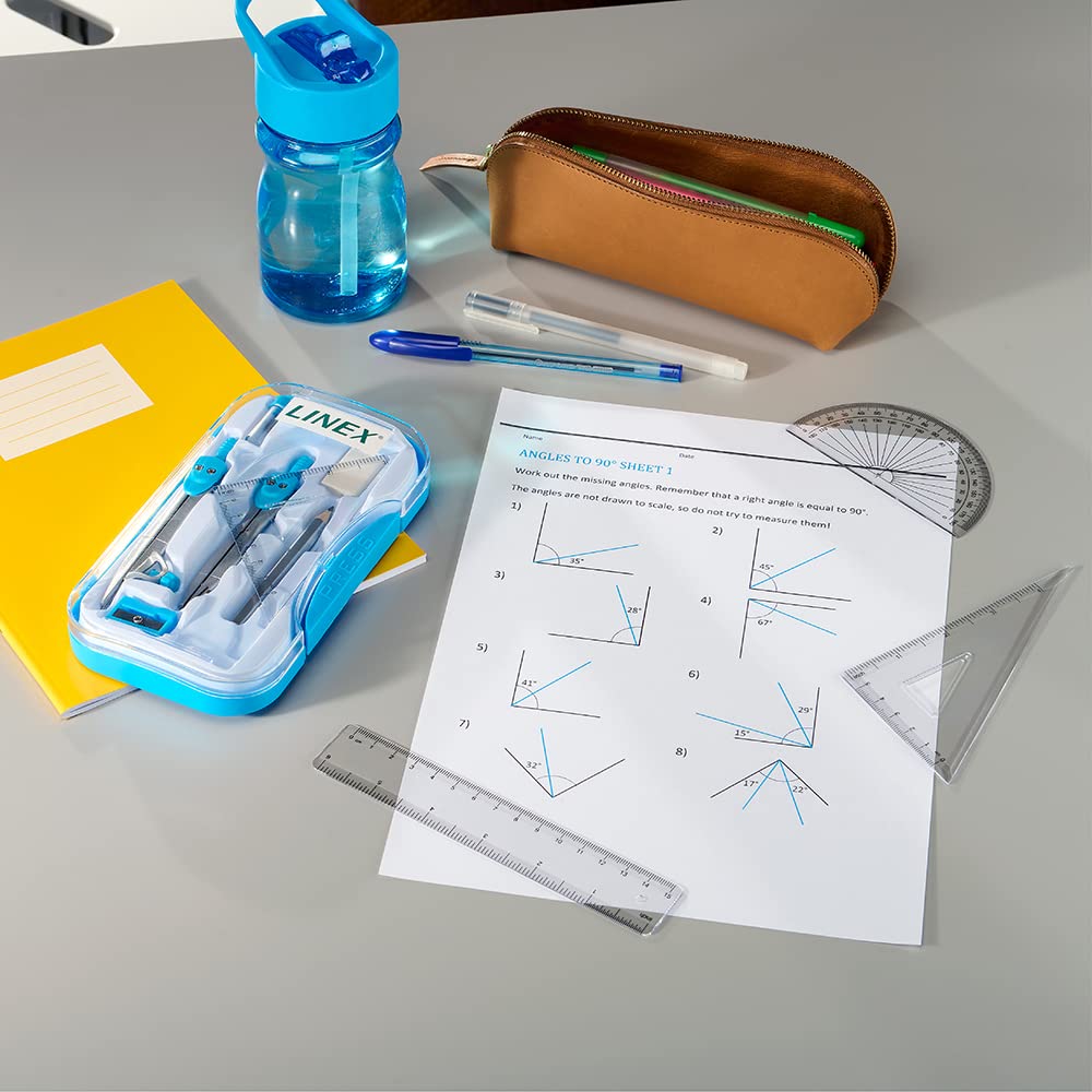 Linex 10-Piece Maths Geometry Set - Complete Exam Kit with Transparent Case, Blue 4