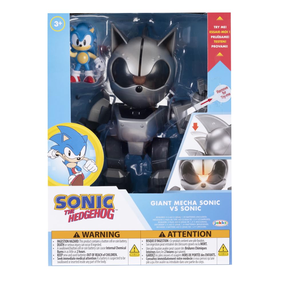 Giant Mecha Sonic vs Sonic - 8-inch Action Figure Playset with Light-Up Eyes 3