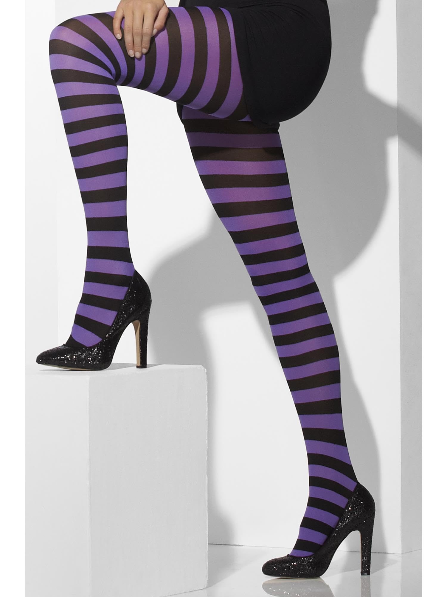 Smiffys Opaque Striped Tights - Purple and Black 3
