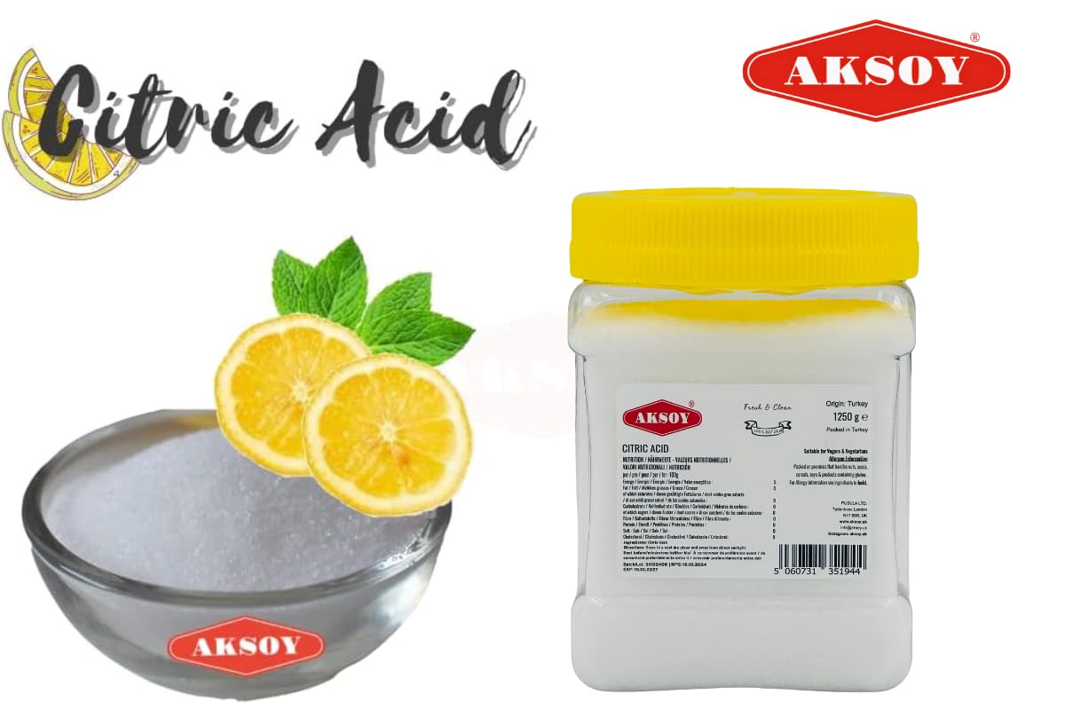 AKSOY Citric Acid Food Grade - 1.25KG Powder | Non-GMO De-Scaler & Cleaner 3