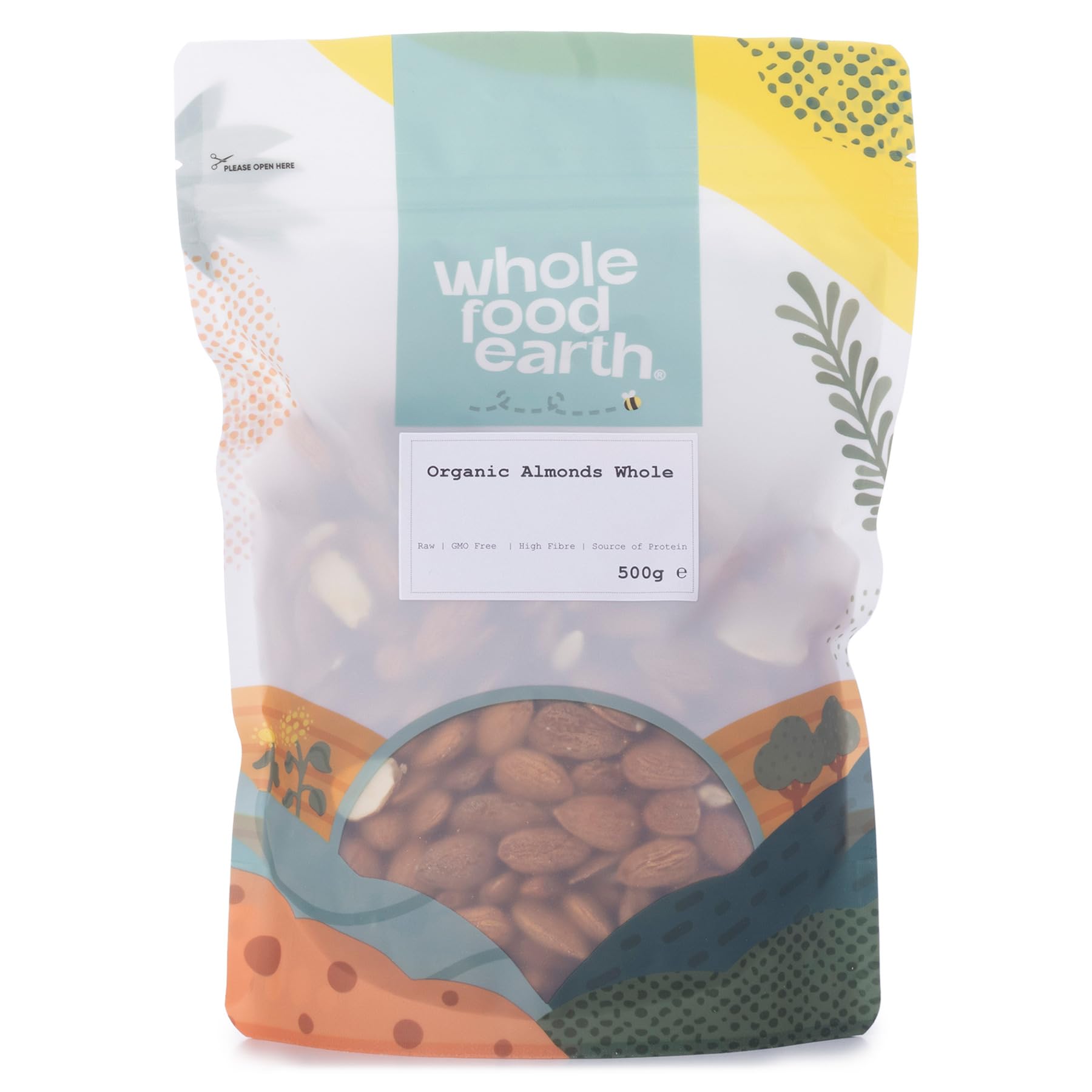 Wholefood Earth Organic Almonds Whole – 500g | Raw | GMO Free | Vegan | High Fibre | Source of Protein | Certified Organic