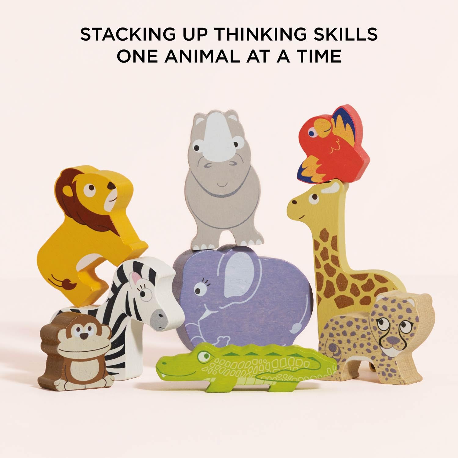 Le Toy Van Petilou Africa Stacker & Bag - Wooden Balancing Toy for Toddlers 18m+ | 9 Pieces 4