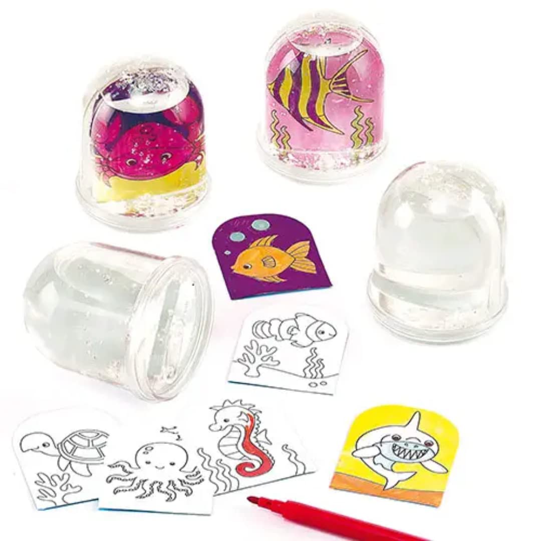 Baker Ross ET437 Sealife Colour-In Snow Globes (Box of 4) Craft Kit