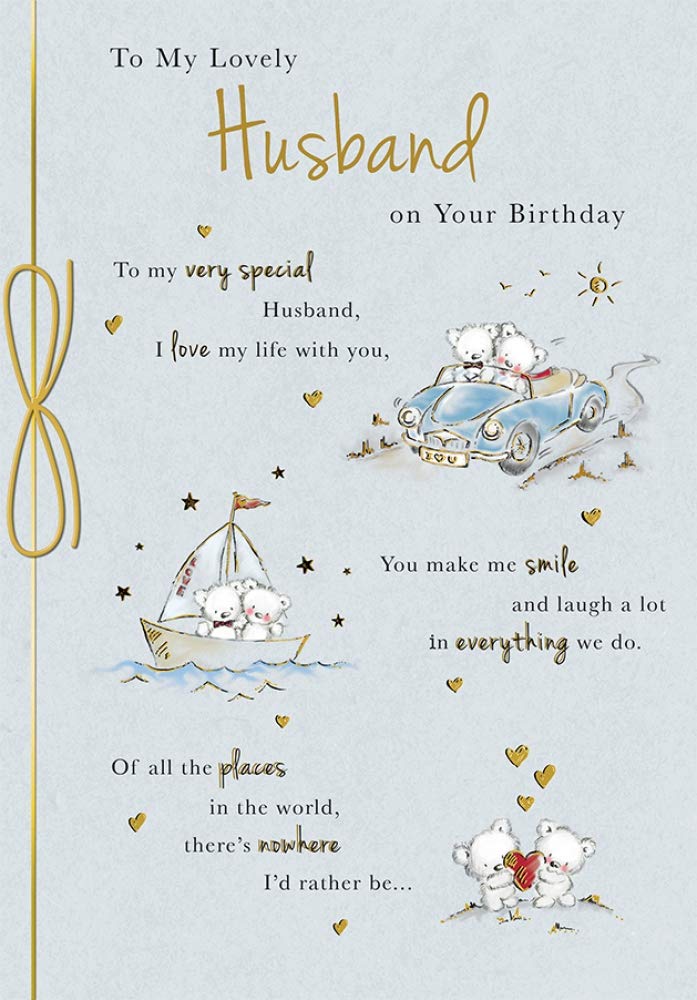 Piccadilly Greetings Husband Birthday Card - Cute Bears In Car Design | 10 x 7 Inches 1