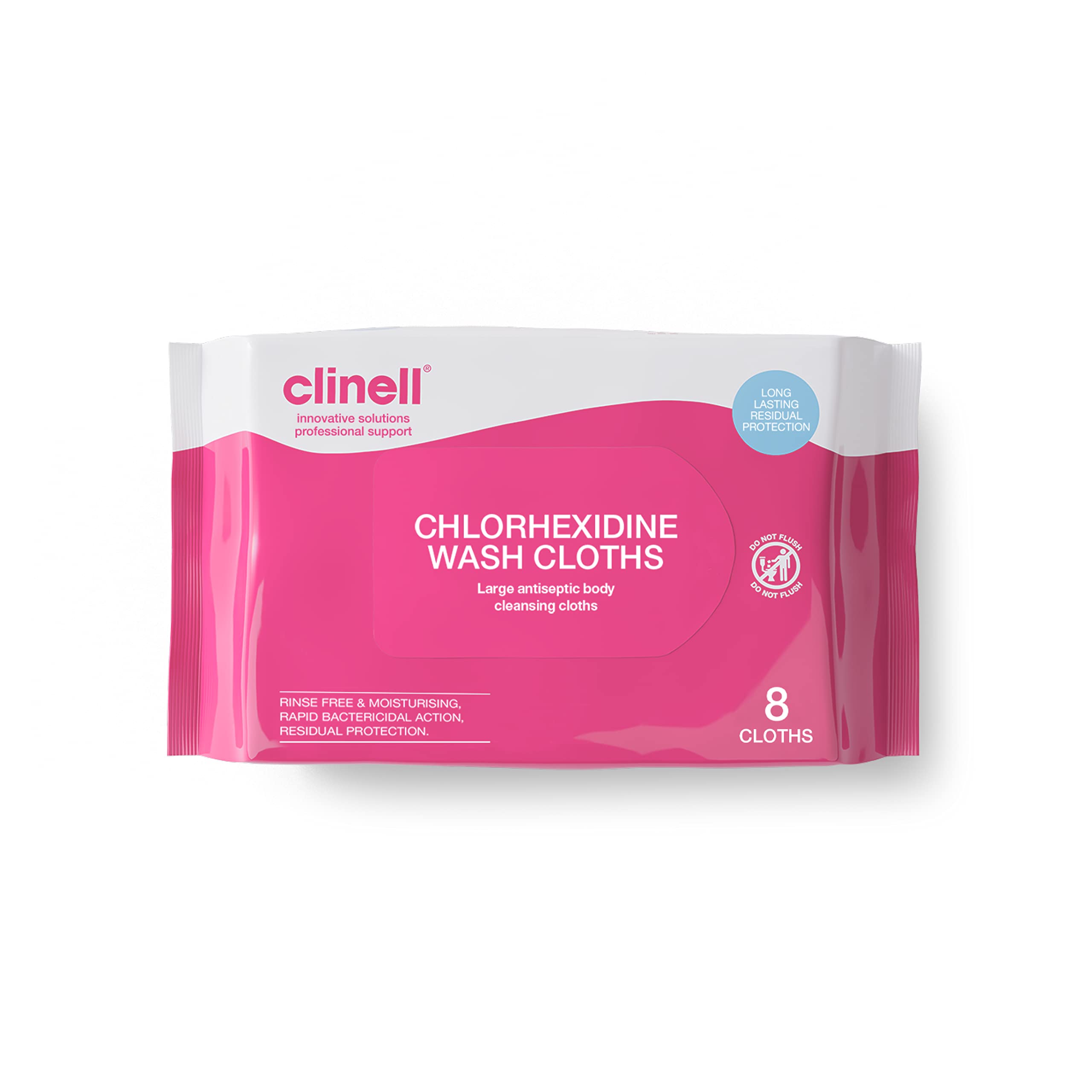 Clinell Chlorhexidine Wash Cloths - 8 Count Pack | Rinse Free Disinfectant Wipes 1