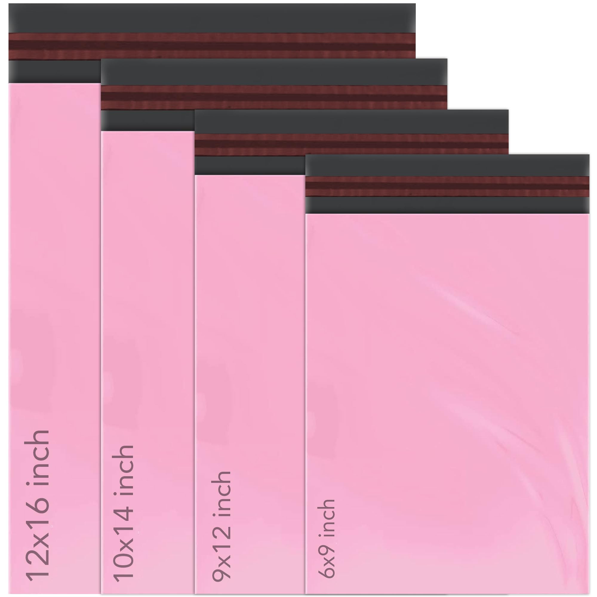 iSOUL 100 Pink Plastic Mailing Bags - Self Seal, Water Resistant | 4 Sizes (6x9 to 12x16 in)
