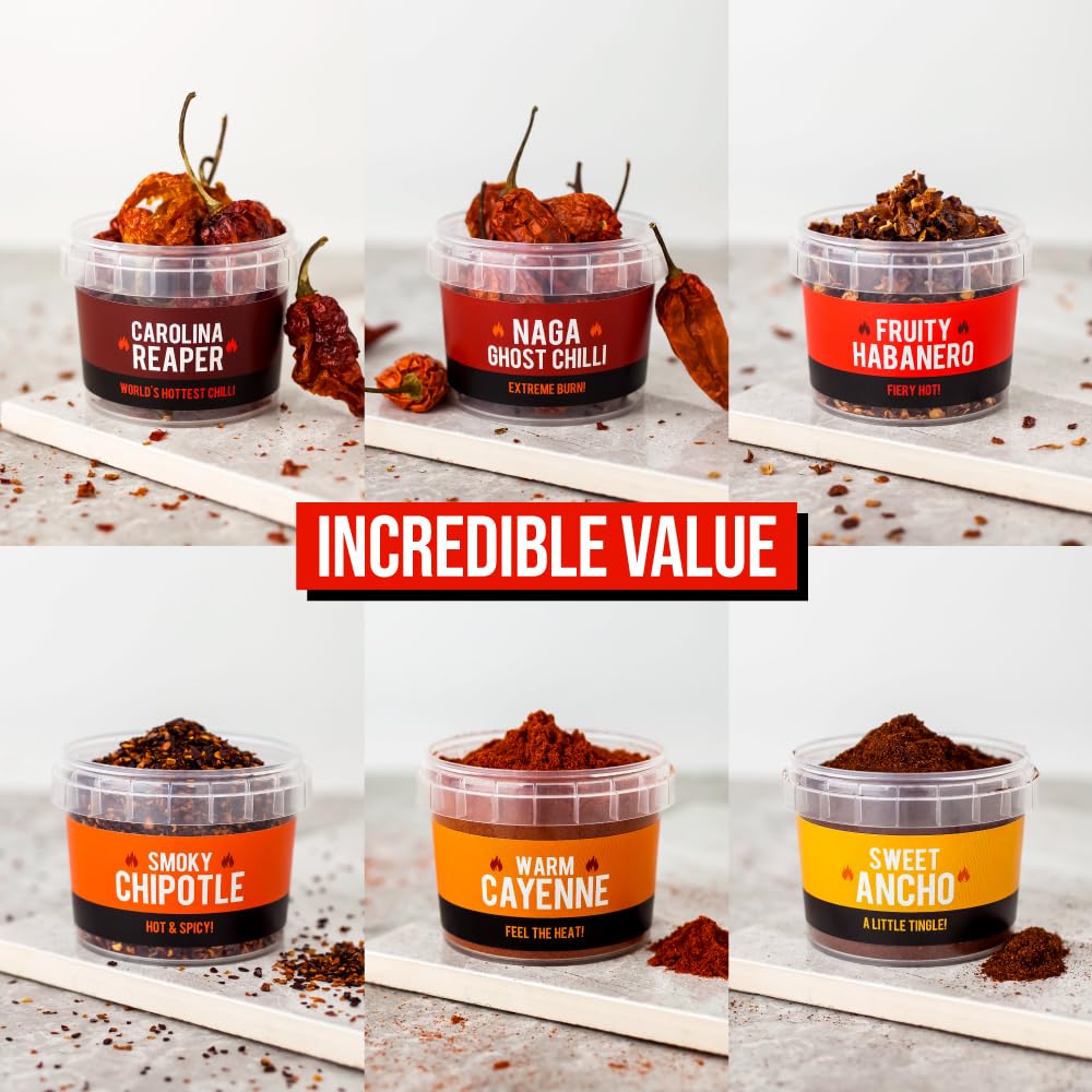 SPICE "N" TICE - Ultimate Hot Chilli Pepper Gift Set - 100% Pure Premium Chilli 6-Pack