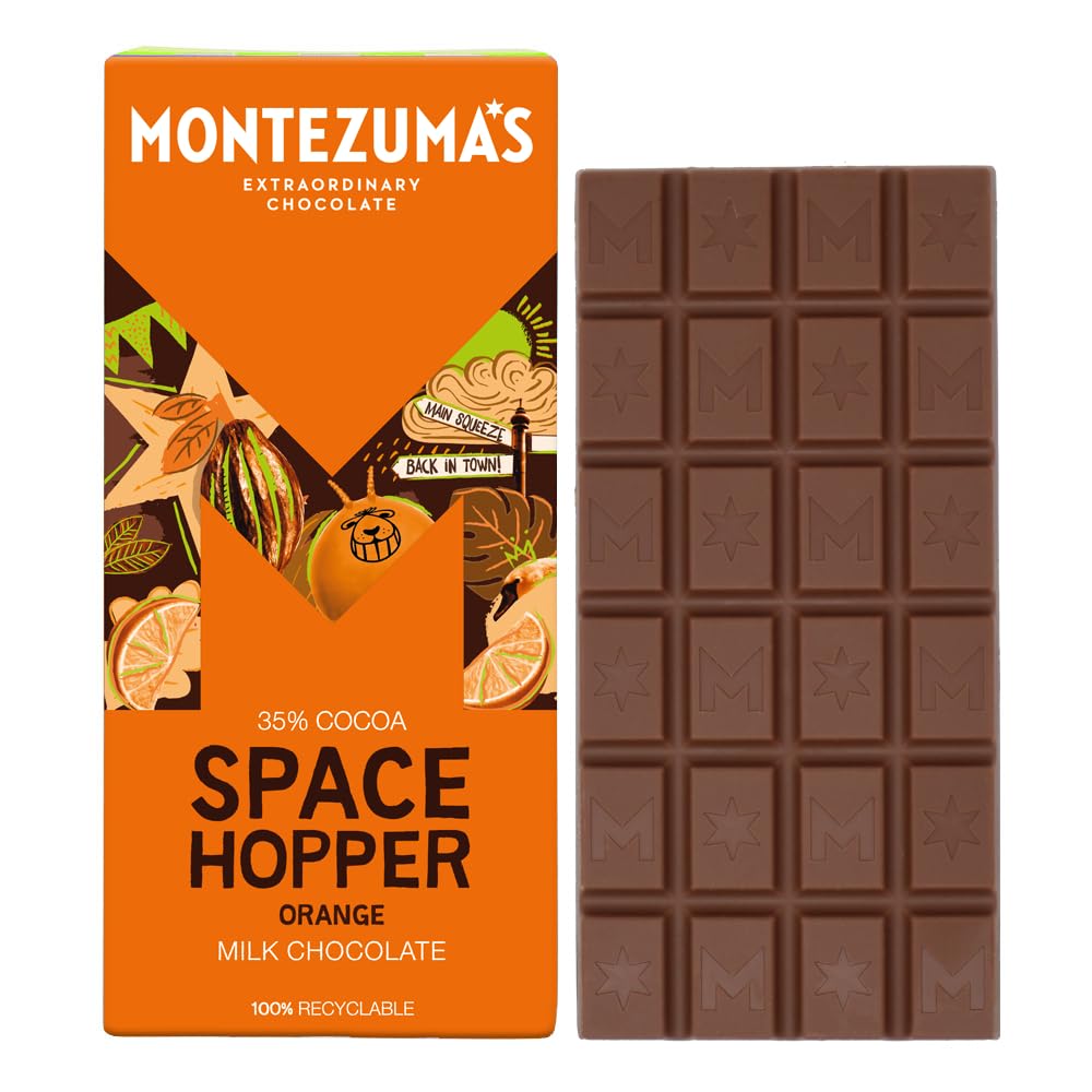 Montezuma's Space Hopper Milk Chocolate Bar with Orange, 35% Cocoa, Gluten Free, 90g 1