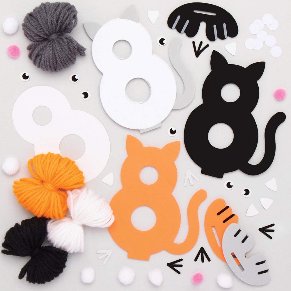 Baker Ross AT837 Cat Pom Pom Craft Kit - Pack of 3, Wool Yarn Art & Craft Activity for Kids 2