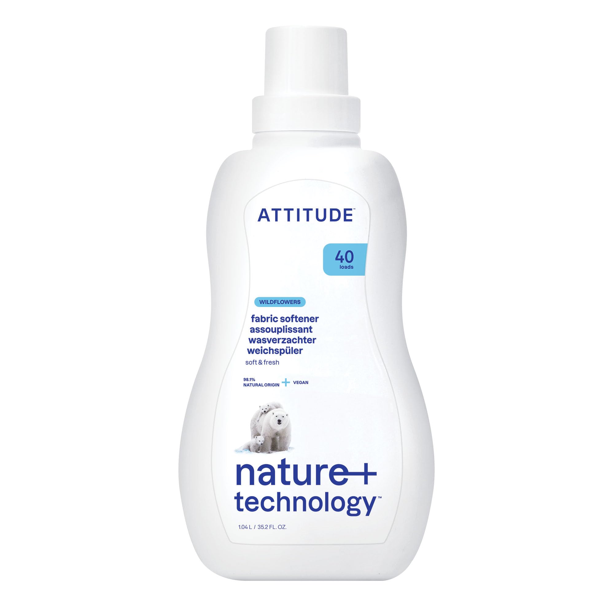 ATTITUDE Liquid Fabric Softener - Plant-Based, Vegan, Wildflower Scent | 1 l | 40 Loads
