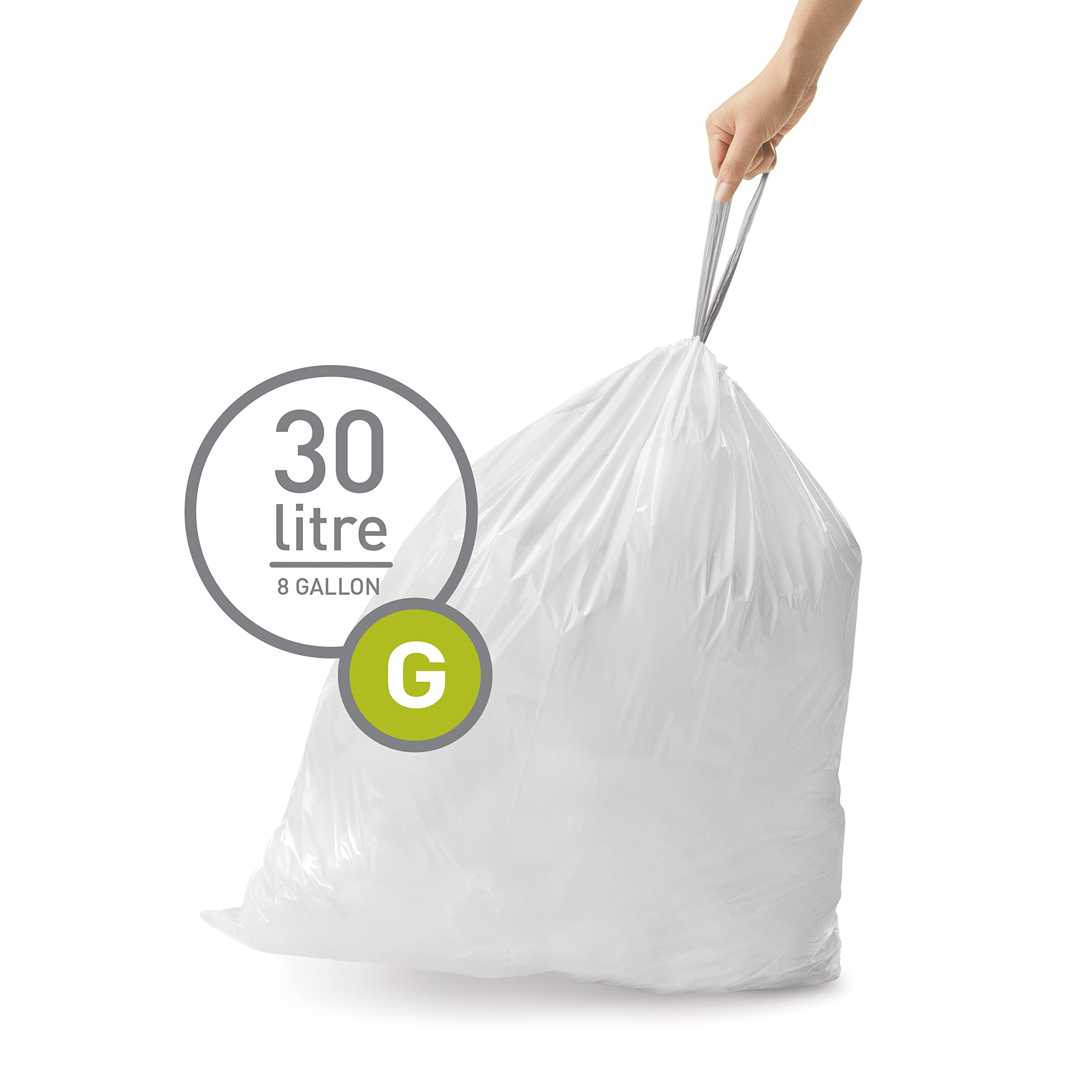 simplehuman Code G Custom Fit Drawstring Rubbish Bags - 30 Liter / 8 Gallon | 60 Count 2