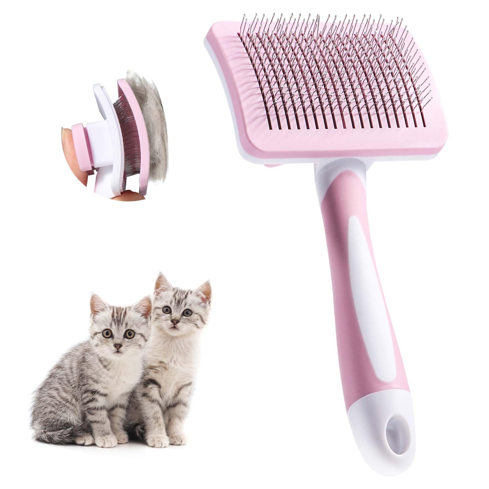 Vinabo Pet Slicker Brush - Self Cleaning Grooming Comb for Cats and Dogs | Pink