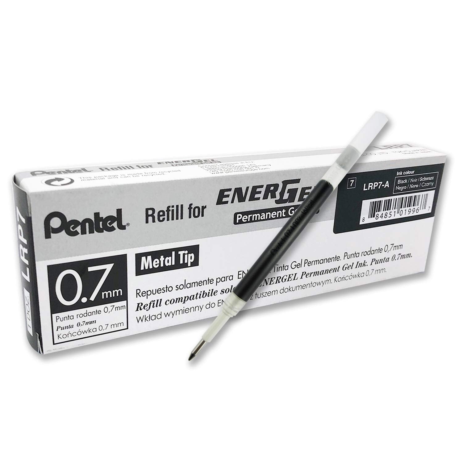 Pentel EnerGel Permanent Pen Refills - 0.7mm Black Ink | Pack of 12 1