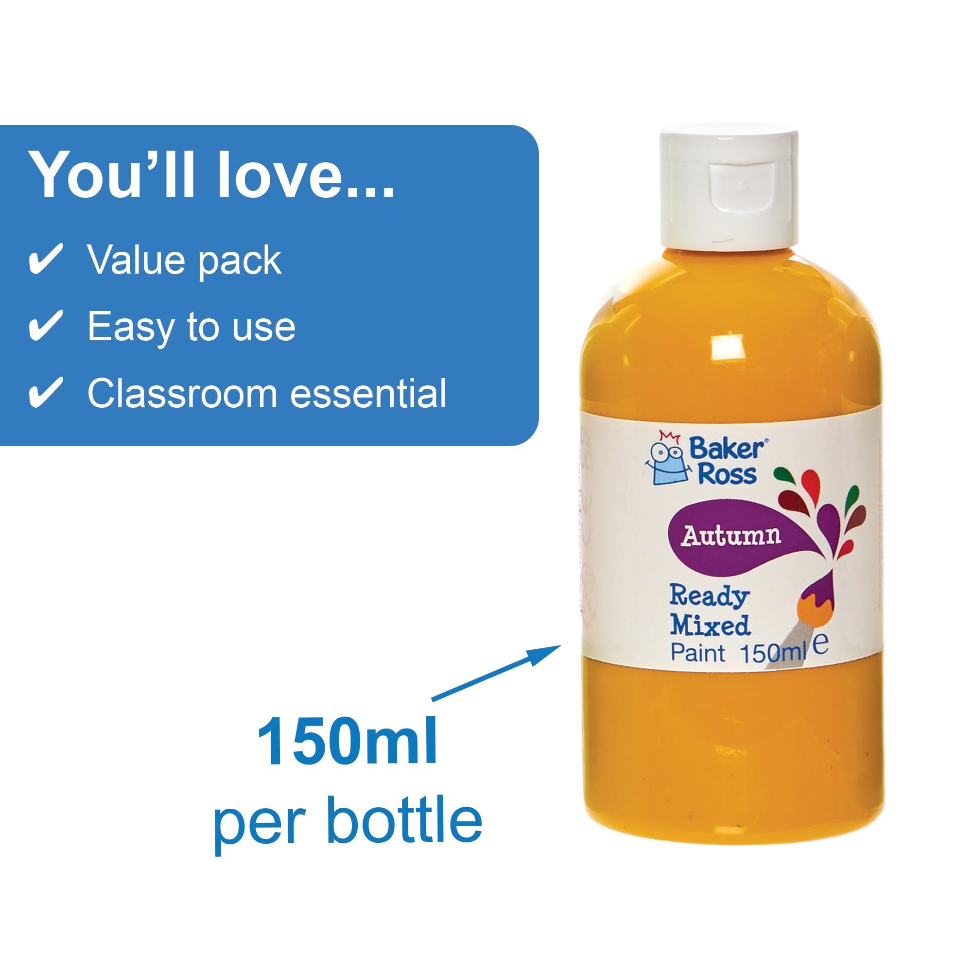 Baker Ross FN244 Autumn Ready Mixed Poster Paint Set - 6 x 150ml Bottles | Washable | Water-Based 3