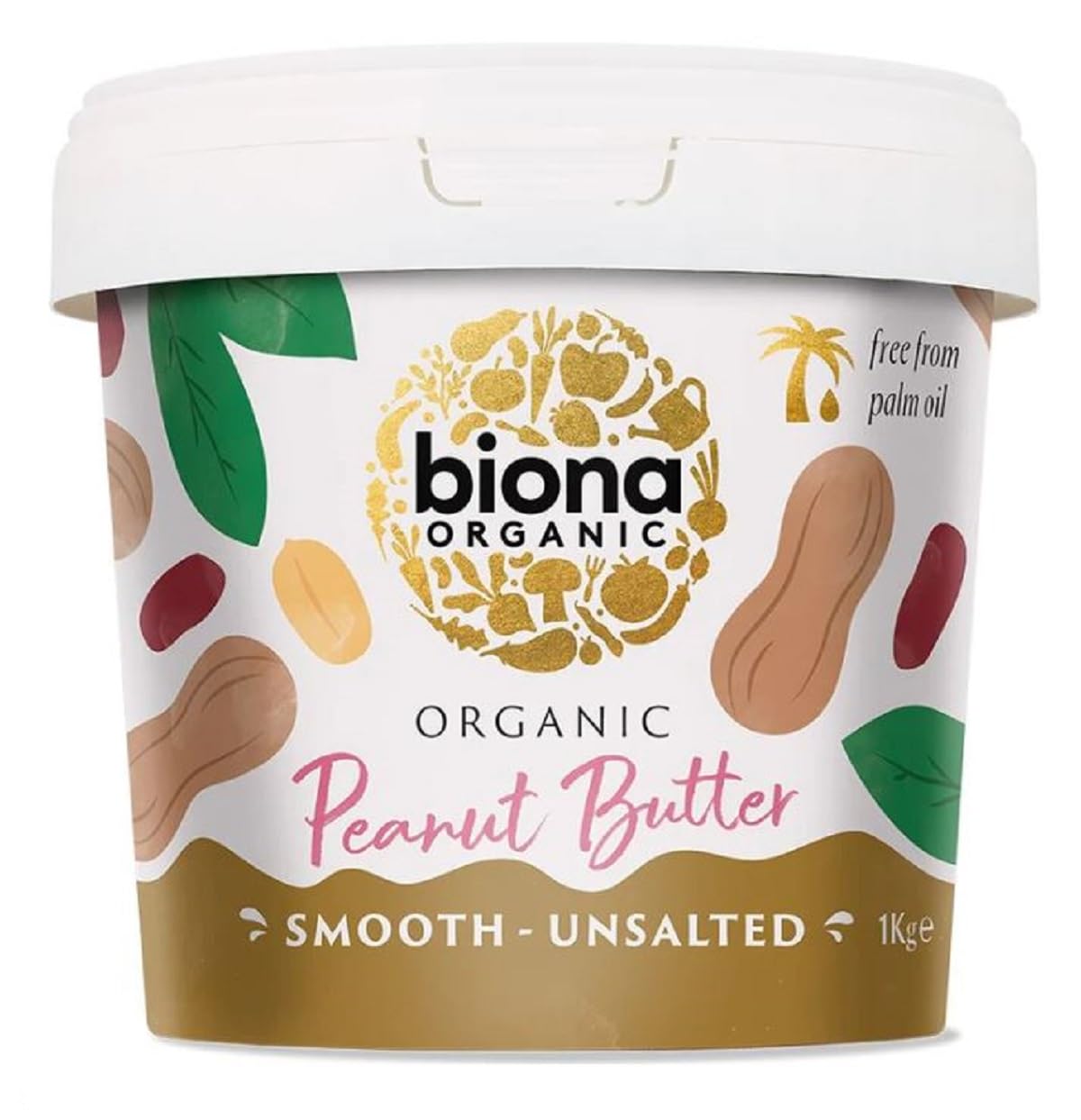 Biona Organic Smooth Peanut Butter 1kg - Unsalted, Palm Oil Free, No Emulsifiers