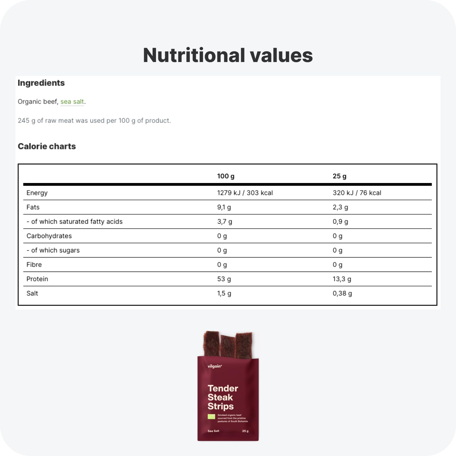 Vilgain Organic Beef Steak Strips - High Protein, Gluten-Free, No Nitrates 3