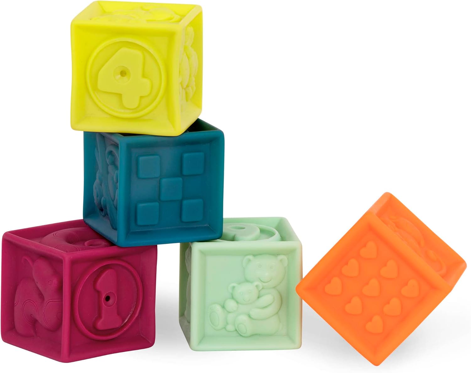 B. toys One Two Squeeze™ 10 Soft Squeezable Baby Blocks - Stacking & Learning Toy for 6+ Months 5