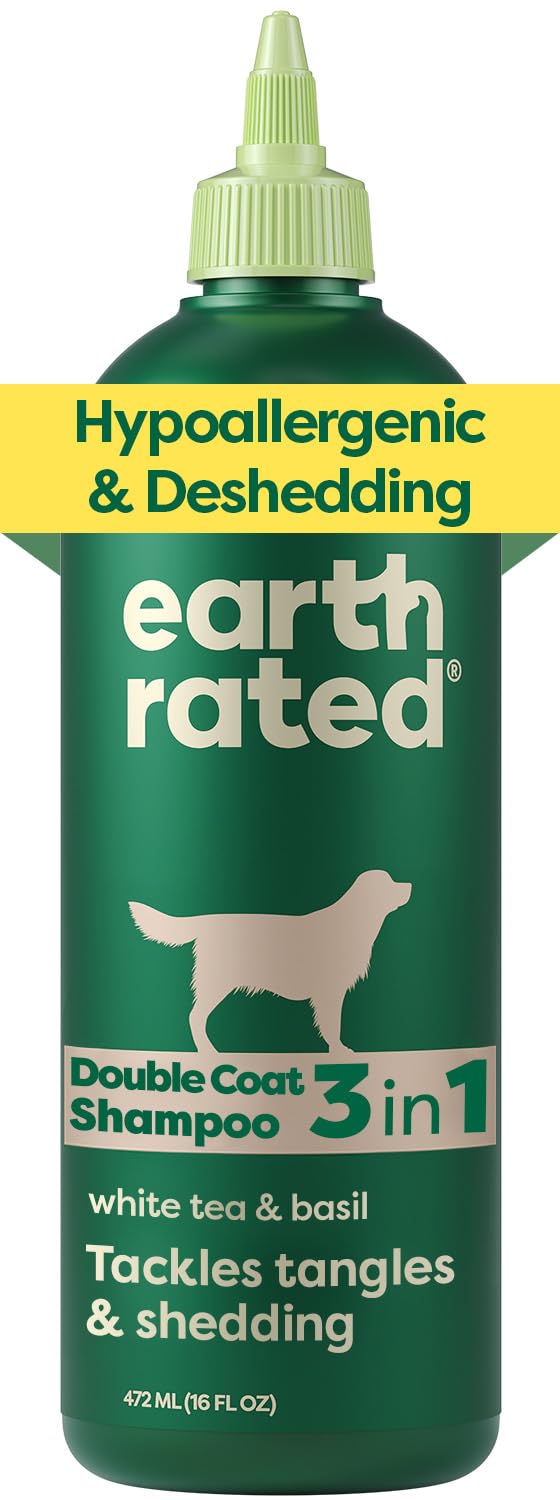 Earth Rated 3-in-1 Deshedding Dog Shampoo and Conditioner with Jojoba Oil | White Tea & Basil Scent | 473ml