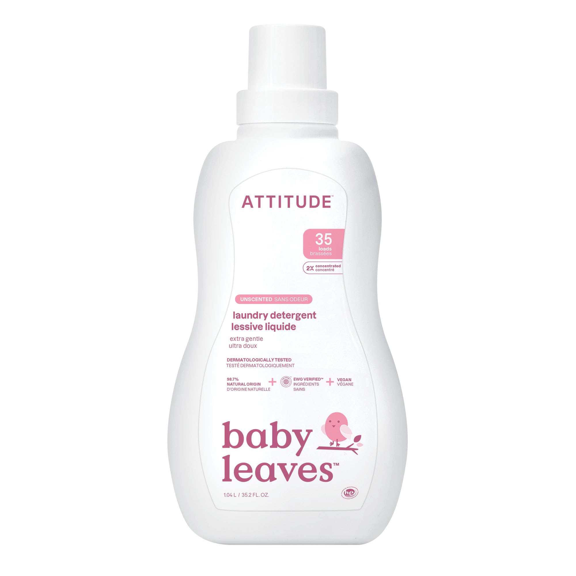 ATTITUDE Baby Laundry Detergent Liquid, EWG Verified, Unscented, 1.05 L