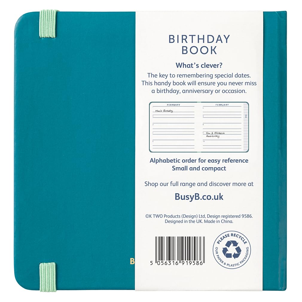 Busy B Birthday Log Book - Compact 11cm x 11cm | Pine Cover | Monthly Index 2