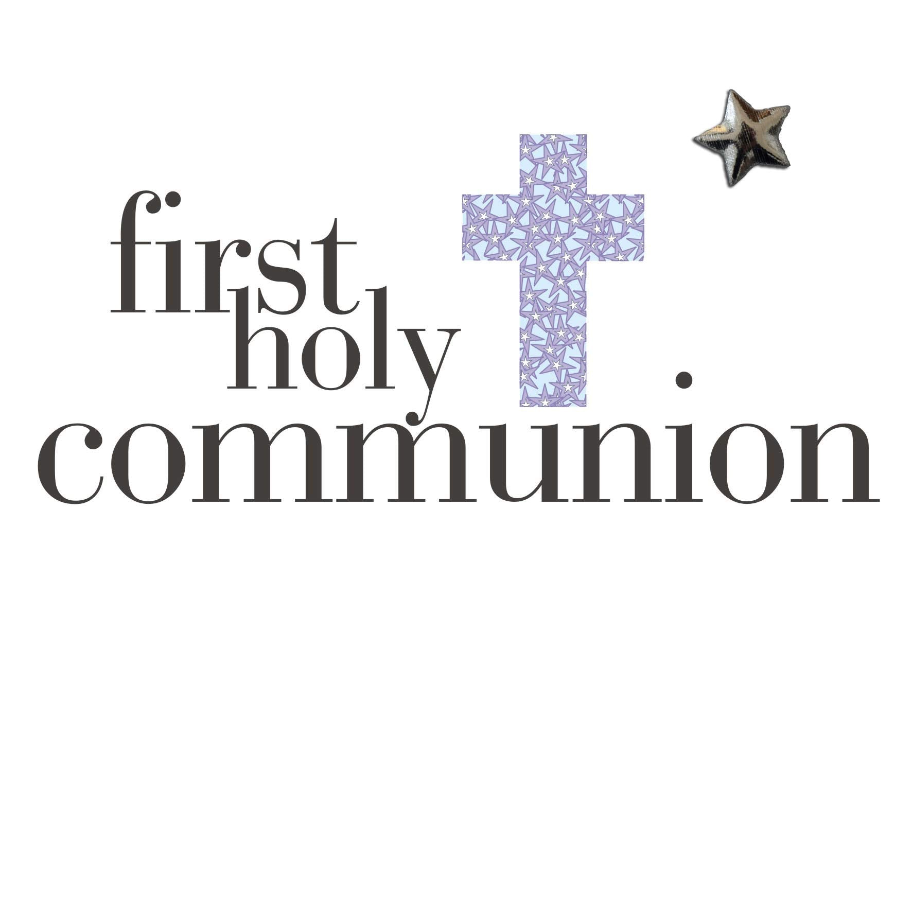 Claire Giles Greeting Cards First Holy Communion Boy Card - Blue Cross, Padded Star, 150x150mm