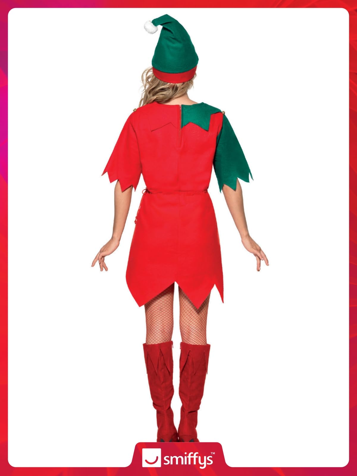 Smiffys Women's Elf Costume - Festive Tunic with Bells and Hat, Red/Green, Small 6