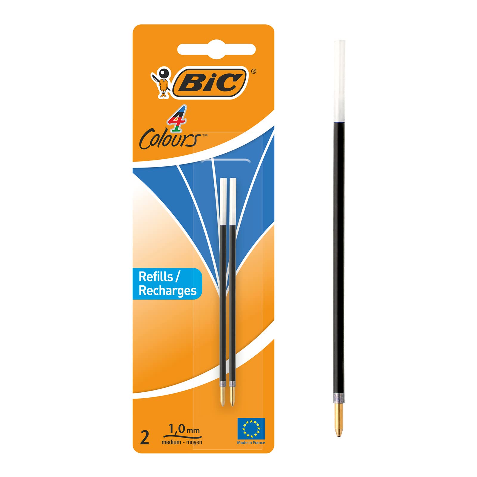 BIC 4 Colours Ballpoint Pen Refills - Medium Point 1.0mm | Blue Ink | Pack of 2