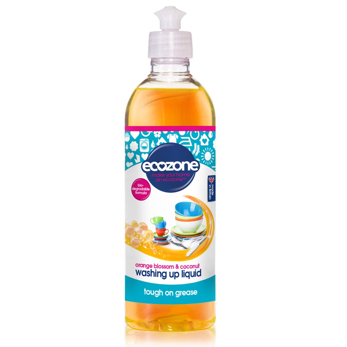 Ecozone Orange & Blossom Coconut Washing-Up Liquid - Powerful Grease Cutting | 500ml | Vegan & Cruelty-Free