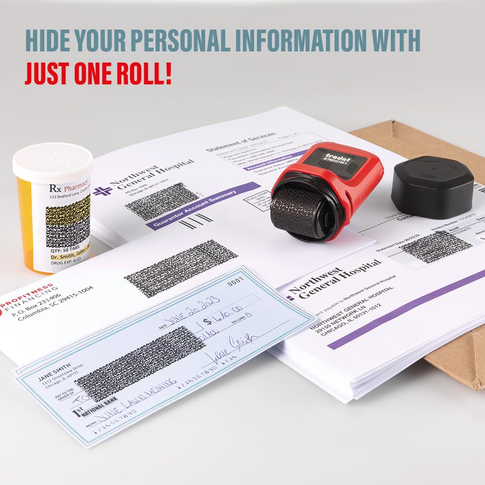 Trodat ID Protector+ Identity Theft Protection Roller Stamp - 3-in-1 with Box/Letter Opener | 1 Inch Wide 3