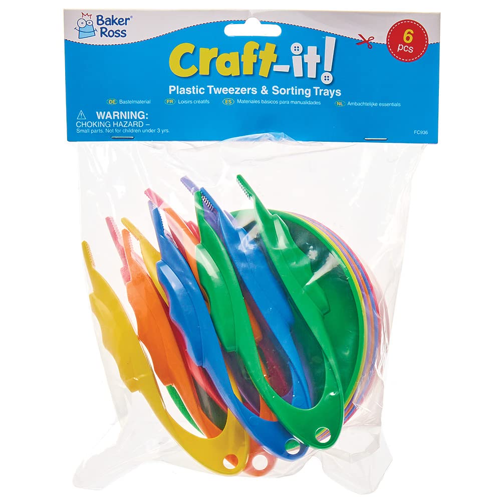 Baker Ross FC936 Plastic Tweezers and Sorting Trays - Pack of 6 Sets for Kids Crafting 3