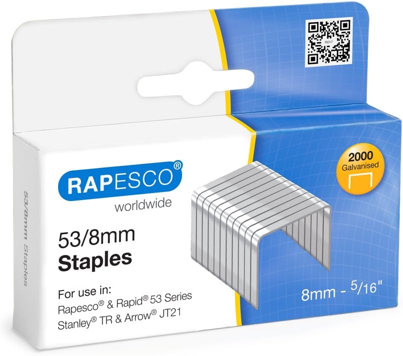 Rapesco 0752 53/8 mm Galvanised Staples, Box of 2,000