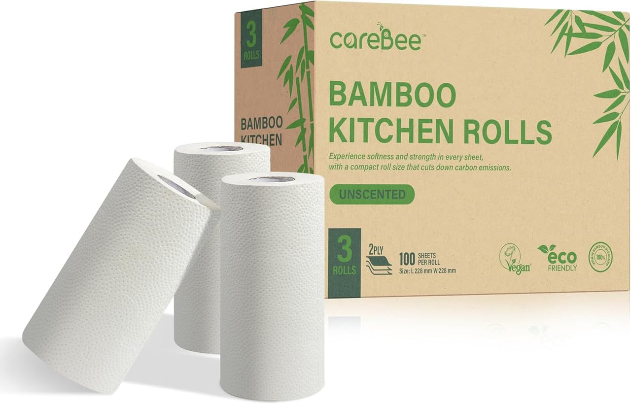 CareBee Kitchen Roll - 2 Ply Strong & Absorbent Bamboo Paper Towels | 3 Rolls 1