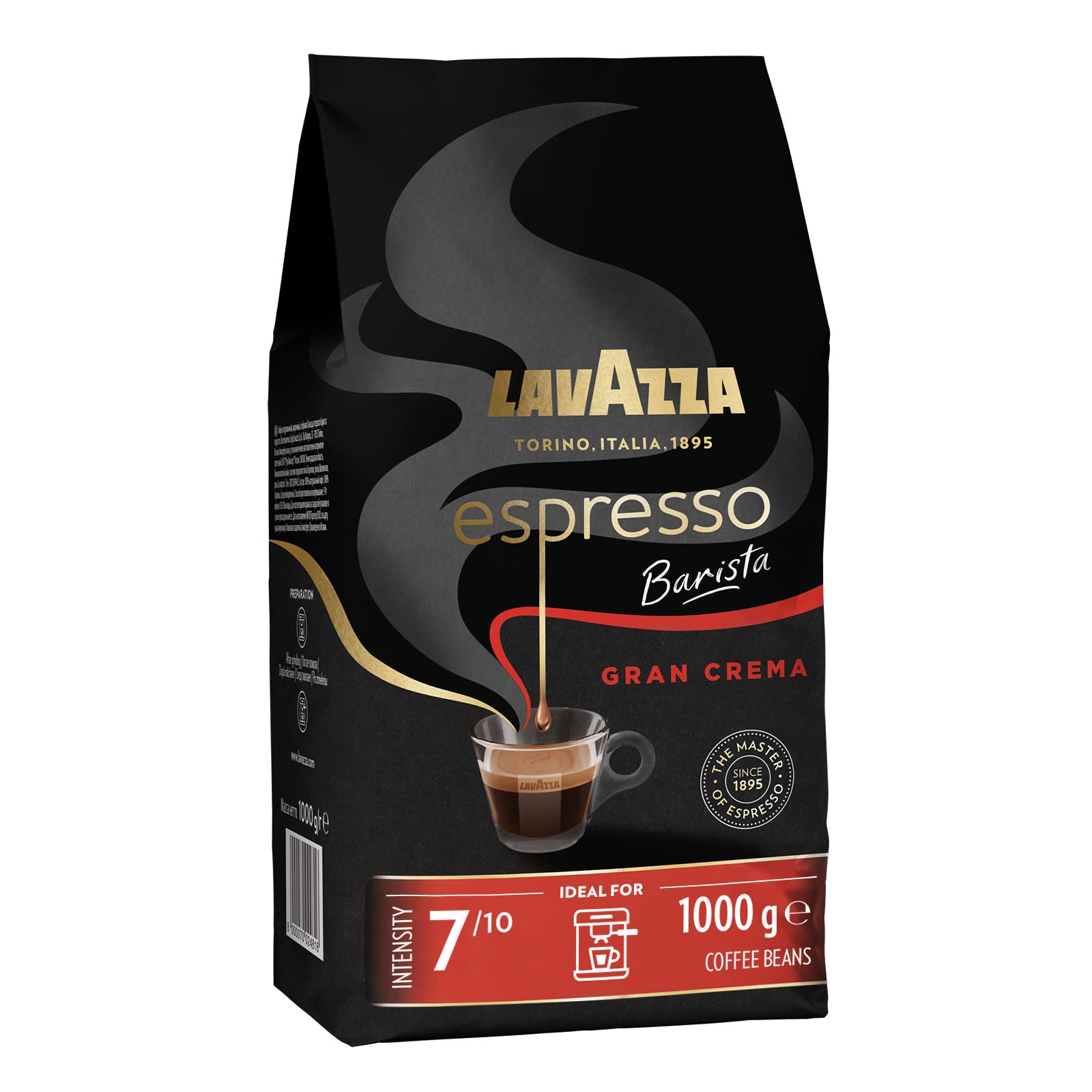 Lavazza Espresso Gran Crema Whole Coffee Beans - Intensity 7/10, Light Roast, Velvety Coffee
